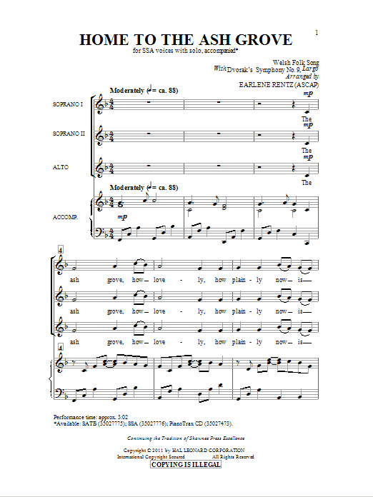 Download Earlene Rentz Home To The Ash Grove Sheet Music and learn how to play SSA PDF digital score in minutes