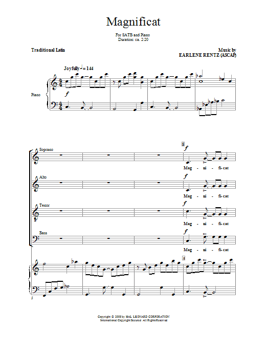Download Earlene Rentz Magnificat Sheet Music and learn how to play SATB PDF digital score in minutes