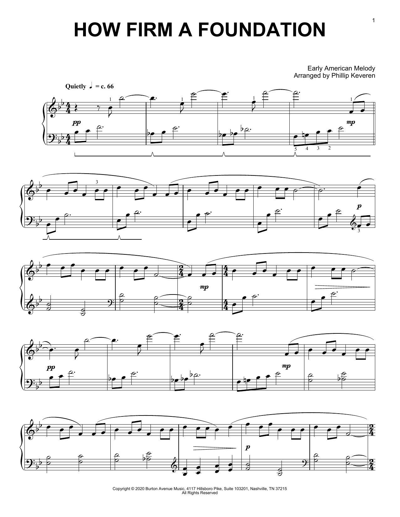 Download Early American Melody How Firm A Foundation (arr. Phillip Keveren) Sheet Music and learn how to play Piano Solo PDF digital score in minutes