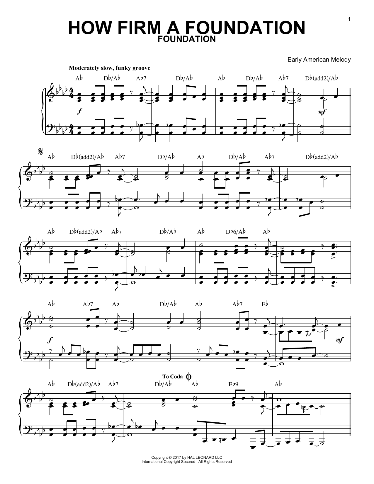 Download Early American Melody How Firm a Foundation Sheet Music and learn how to play Piano PDF digital score in minutes