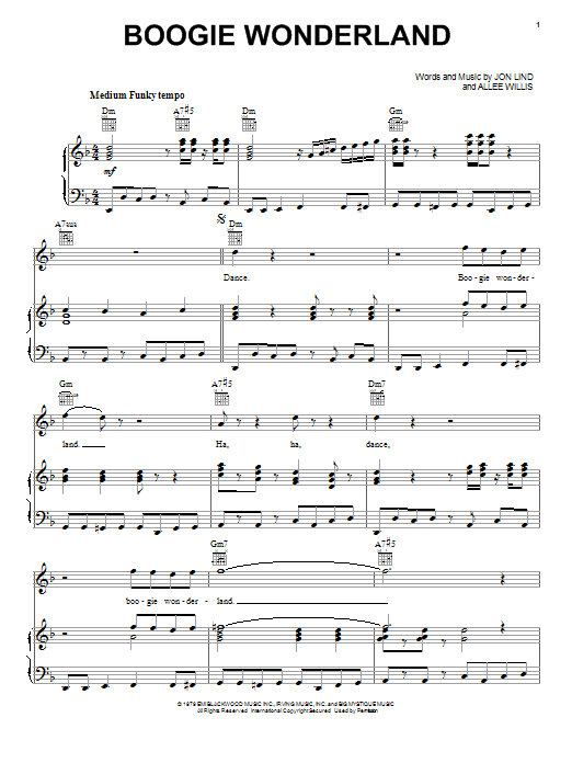 Download Earth, Wind & Fire Boogie Wonderland Sheet Music and learn how to play Piano, Vocal & Guitar (Right-Hand Melody) PDF digital score in minutes