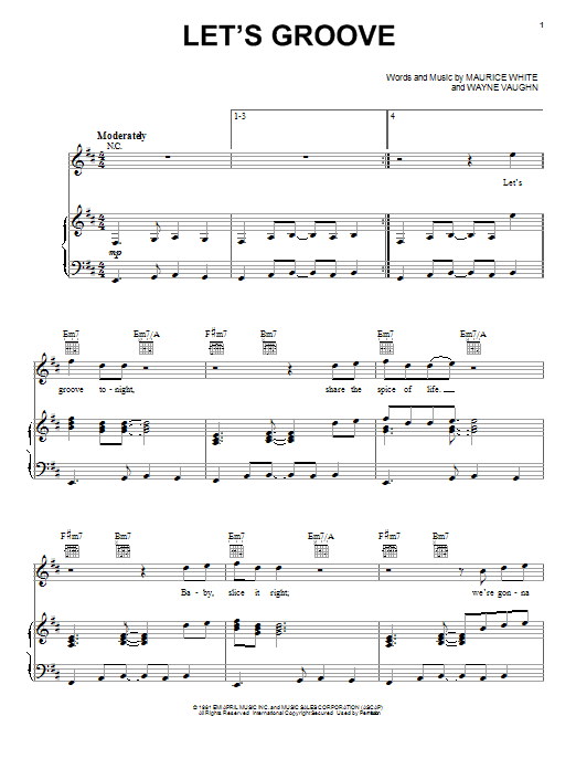 Download Earth, Wind & Fire Let's Groove Sheet Music and learn how to play Piano, Vocal & Guitar (Right-Hand Melody) PDF digital score in minutes