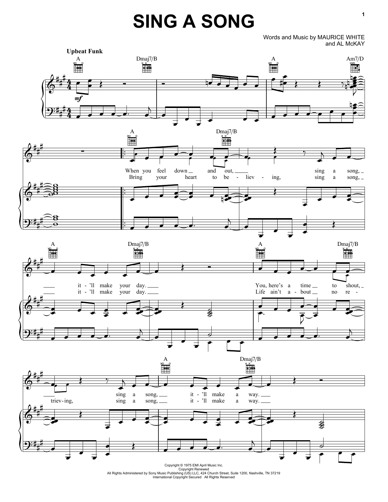 Download Earth, Wind & Fire Sing A Song Sheet Music and learn how to play Piano, Vocal & Guitar Chords (Right-Hand Melody) PDF digital score in minutes