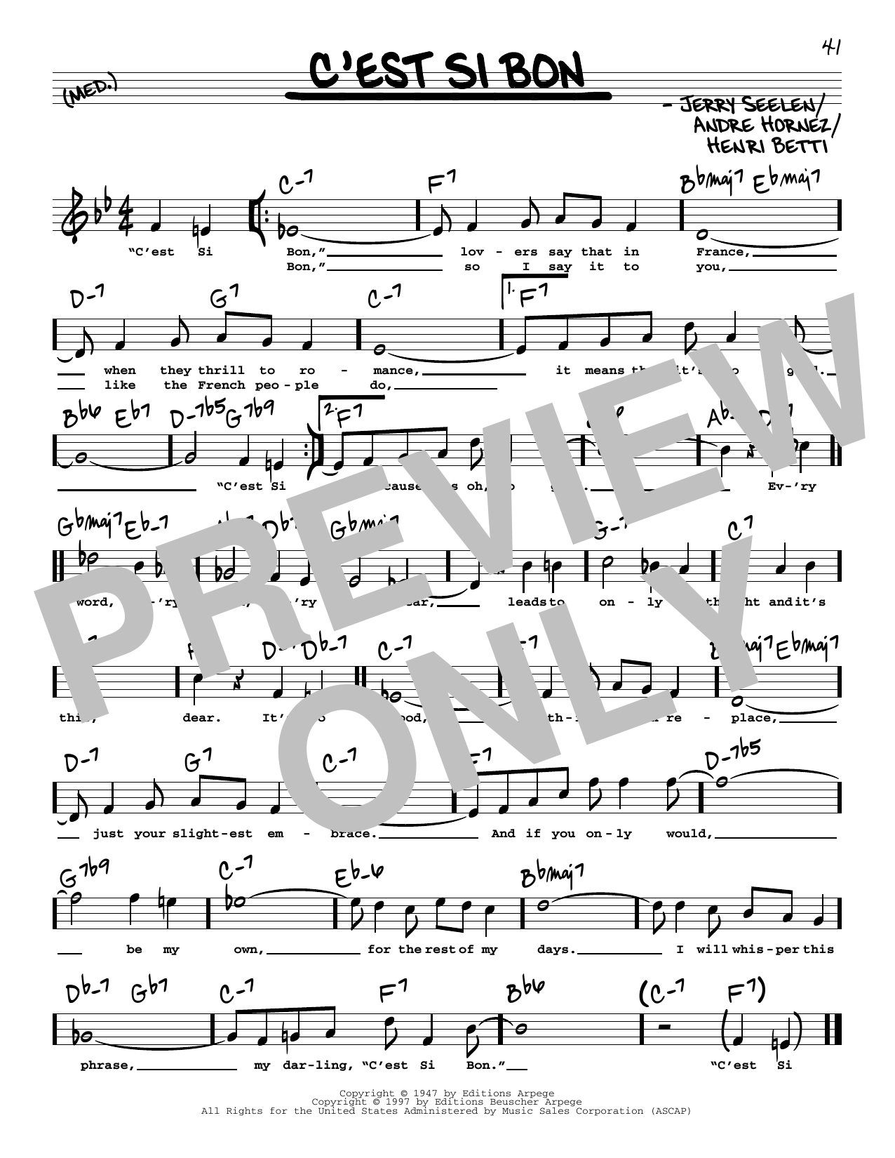 Download Eartha Kitt C'est Si Bon (High Voice) Sheet Music and learn how to play Real Book – Melody, Lyrics & Chords PDF digital score in minutes