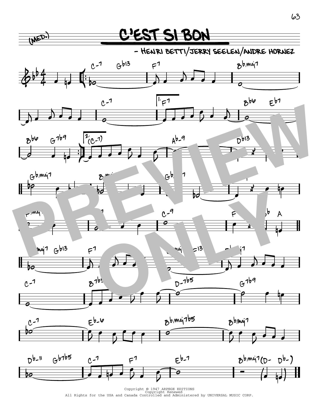Download Eartha Kitt C'est Si Bon [Reharmonized version] (arr. Jack Grassel) Sheet Music and learn how to play Real Book – Melody & Chords PDF digital score in minutes