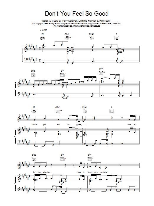 Download East 17 Don't You Feel So Good Sheet Music and learn how to play Piano, Vocal & Guitar (Right-Hand Melody) PDF digital score in minutes
