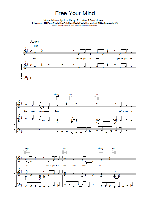 Download East 17 Free Your Mind Sheet Music and learn how to play Piano, Vocal & Guitar (Right-Hand Melody) PDF digital score in minutes