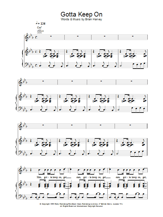 Download East 17 Gotta Keep On Sheet Music and learn how to play Piano, Vocal & Guitar (Right-Hand Melody) PDF digital score in minutes