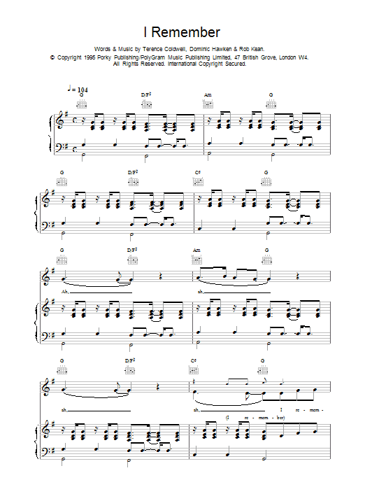 Download East 17 I Remember Sheet Music and learn how to play Piano, Vocal & Guitar (Right-Hand Melody) PDF digital score in minutes