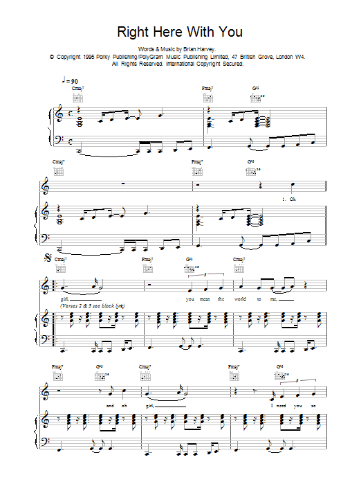 Download East 17 Right Here With You Sheet Music and learn how to play Piano, Vocal & Guitar (Right-Hand Melody) PDF digital score in minutes