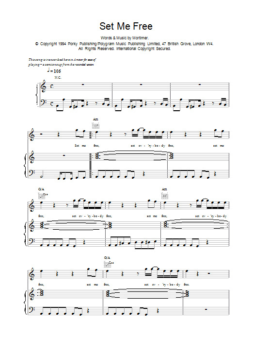 Download East 17 Set Me Free Sheet Music and learn how to play Piano, Vocal & Guitar PDF digital score in minutes