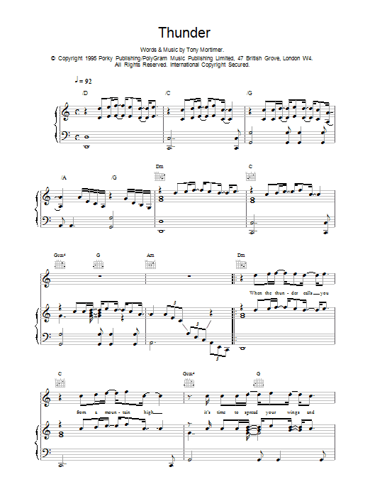 Download East 17 Thunder Sheet Music and learn how to play Piano, Vocal & Guitar (Right-Hand Melody) PDF digital score in minutes