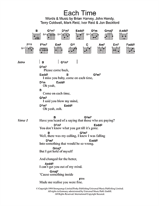 Download East 17 Each Time Sheet Music and learn how to play Lyrics & Chords PDF digital score in minutes