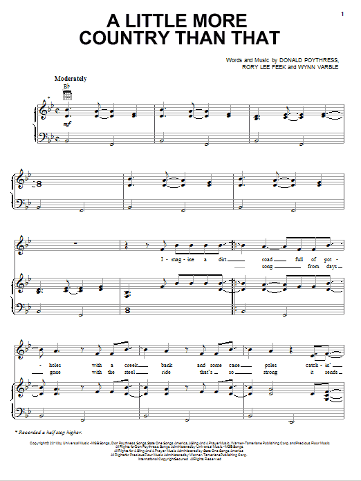 Download Easton Corbin A Little More Country Than That Sheet Music and learn how to play Piano, Vocal & Guitar (Right-Hand Melody) PDF digital score in minutes