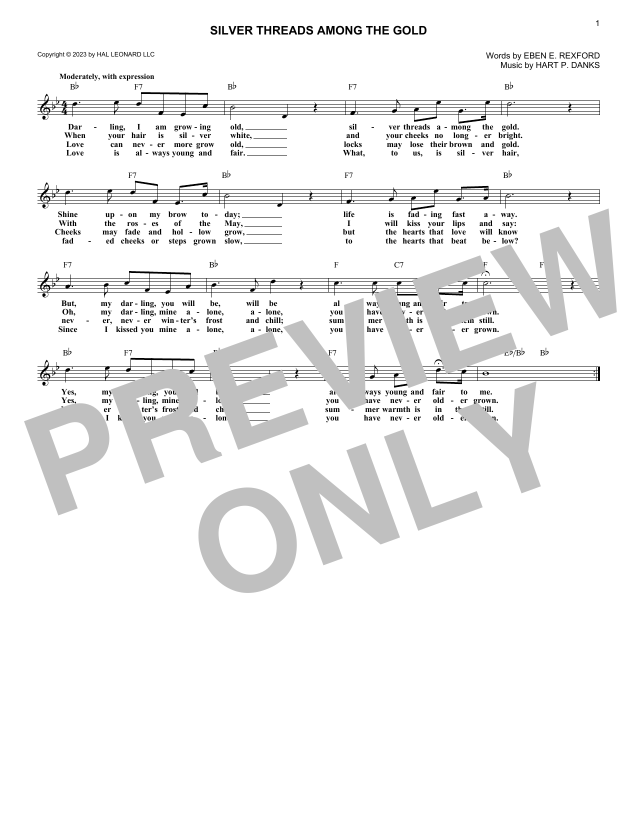 Download Eben E. Rexford and Hart P. Danks Silver Threads Among The Gold Sheet Music and learn how to play Lead Sheet / Fake Book PDF digital score in minutes