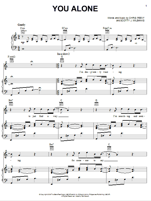Download Echoing Angels You Alone Sheet Music and learn how to play Piano, Vocal & Guitar (Right-Hand Melody) PDF digital score in minutes
