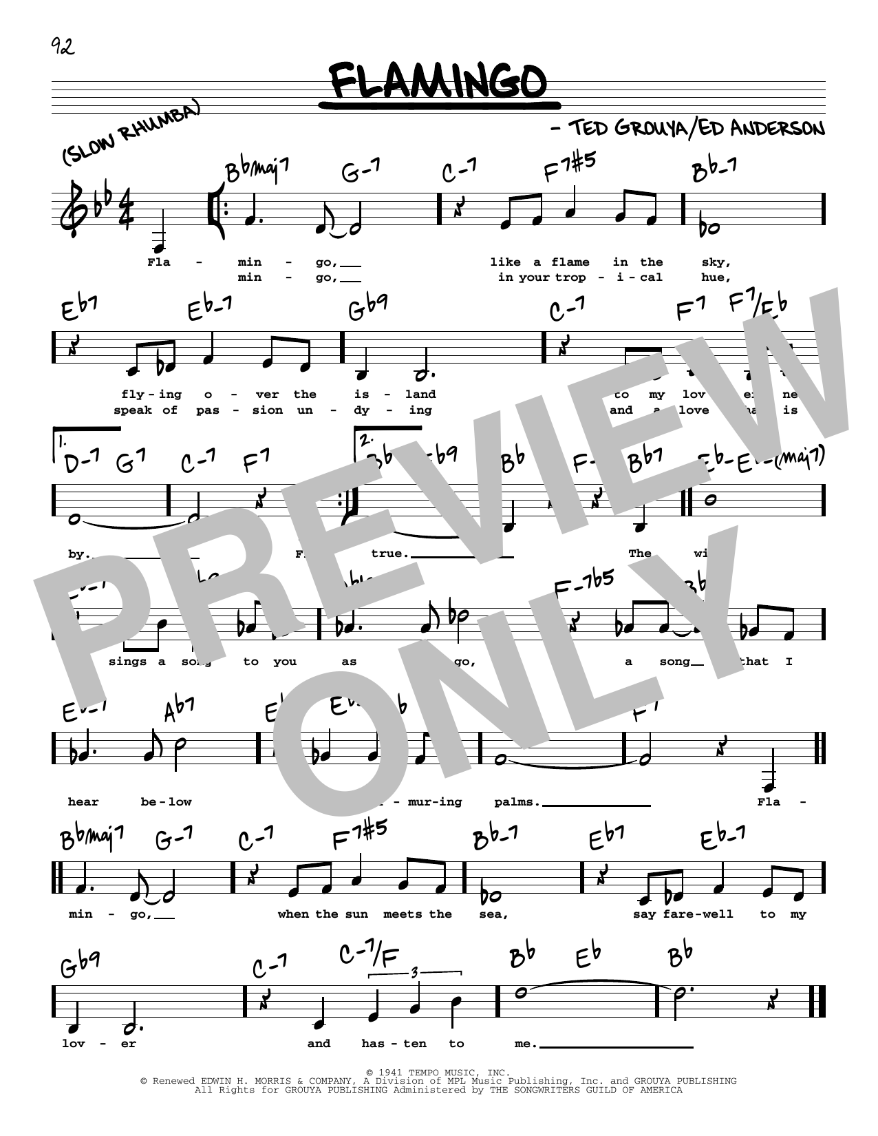 Download Ed Anderson Flamingo (Low Voice) Sheet Music and learn how to play Real Book – Melody, Lyrics & Chords PDF digital score in minutes