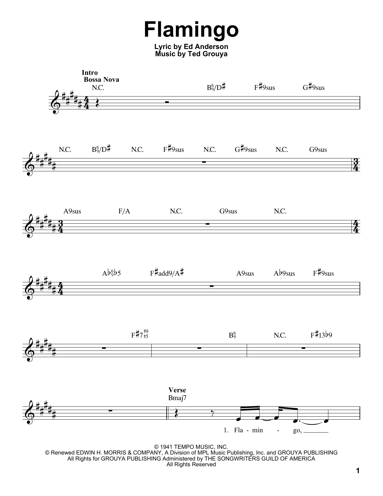 Download Ed Anderson Flamingo Sheet Music and learn how to play Voice PDF digital score in minutes