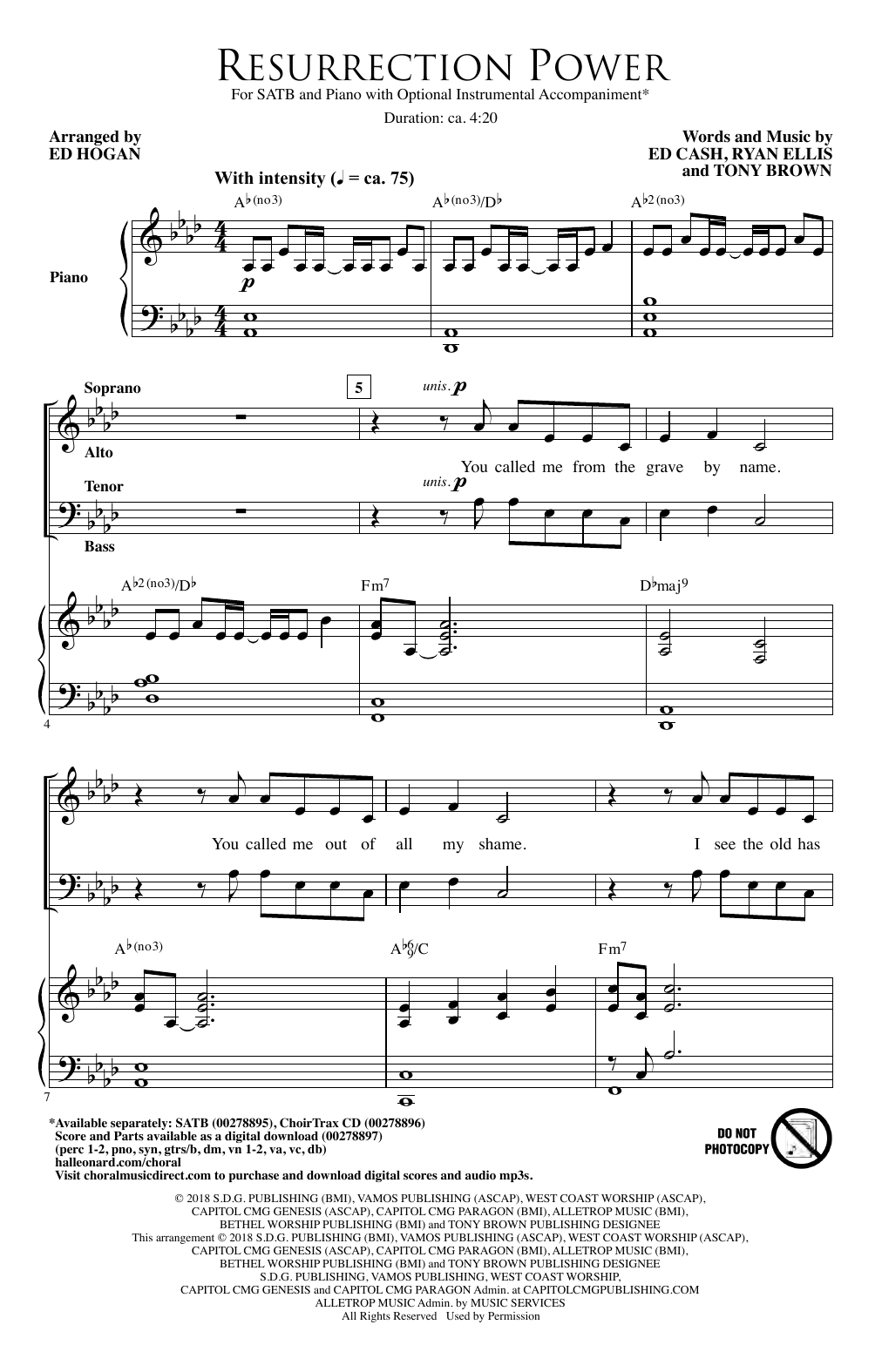 Download Ed Cash, Ryan Ellis & Tony Brown Resurrection Power (arr. Ed Hogan) Sheet Music and learn how to play SATB Choir PDF digital score in minutes