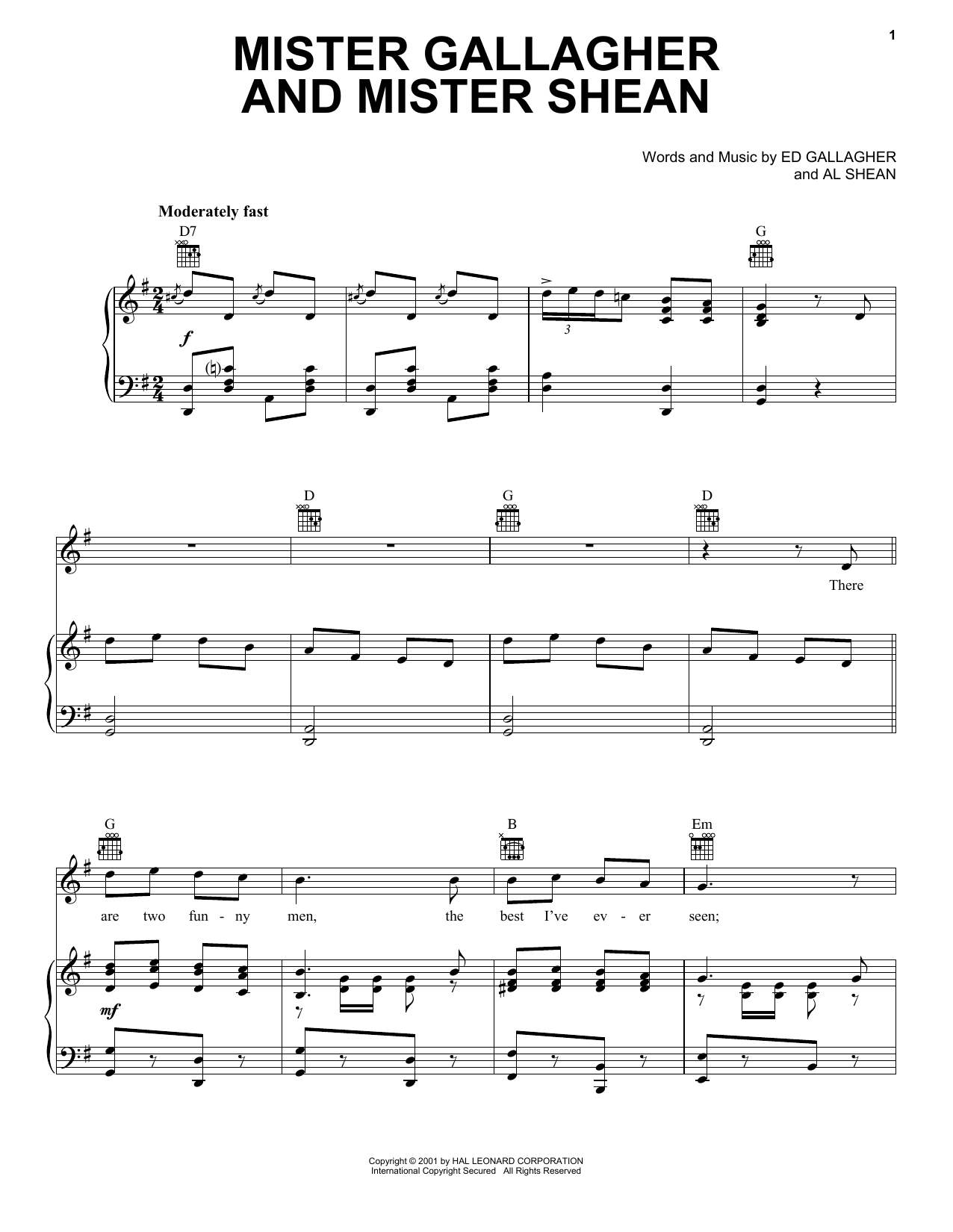 Download Ed Gallagher and Al Shean Mister Gallagher And Mister Shean Sheet Music and learn how to play Piano, Vocal & Guitar Chords (Right-Hand Melody) PDF digital score in minutes