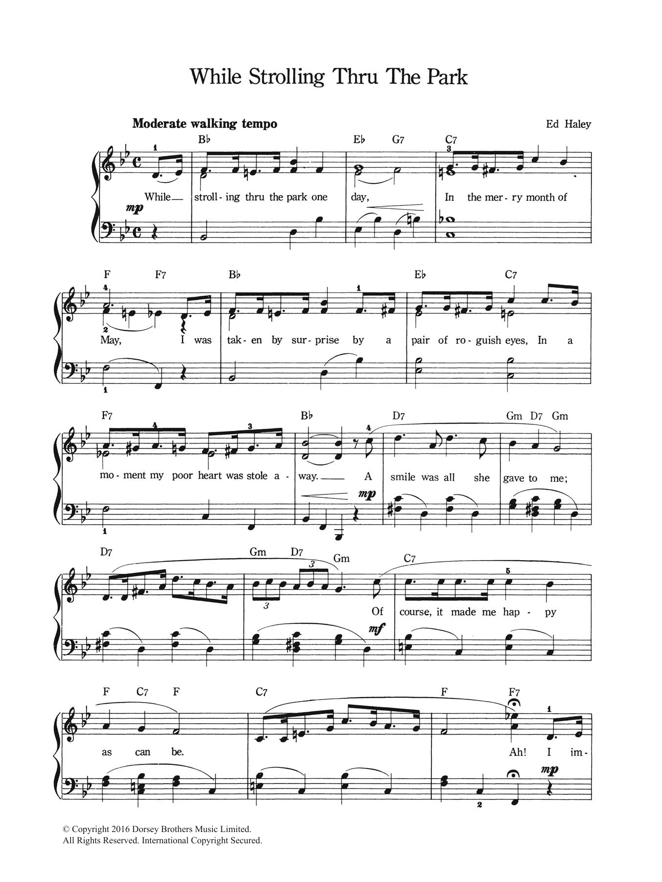 Download Ed Haley While Strolling Through The Park One Day Sheet Music and learn how to play Piano, Vocal & Guitar Chords (Right-Hand Melody) PDF digital score in minutes