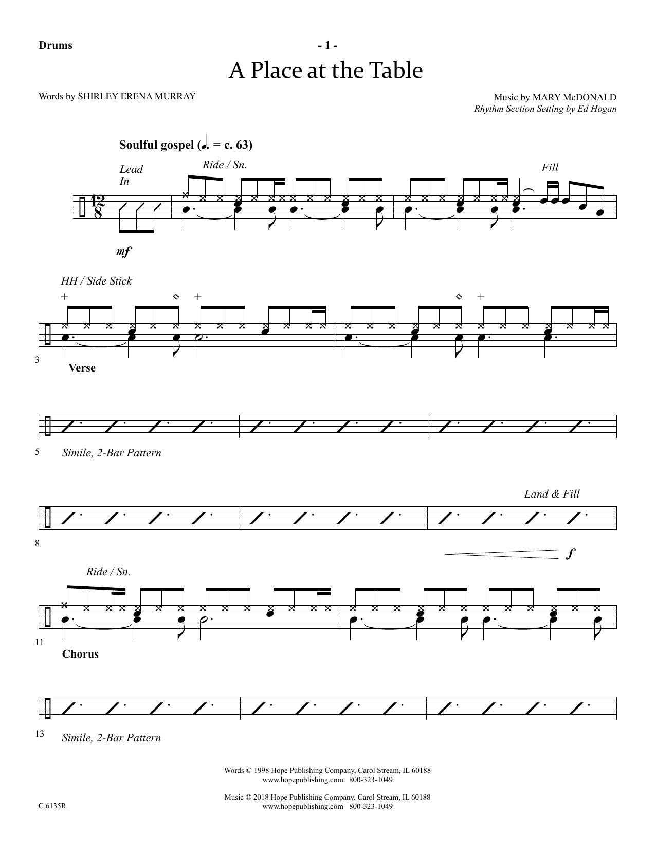 Download Ed Hogan A Place At The Table - Drums Sheet Music and learn how to play Choir Instrumental Pak PDF digital score in minutes