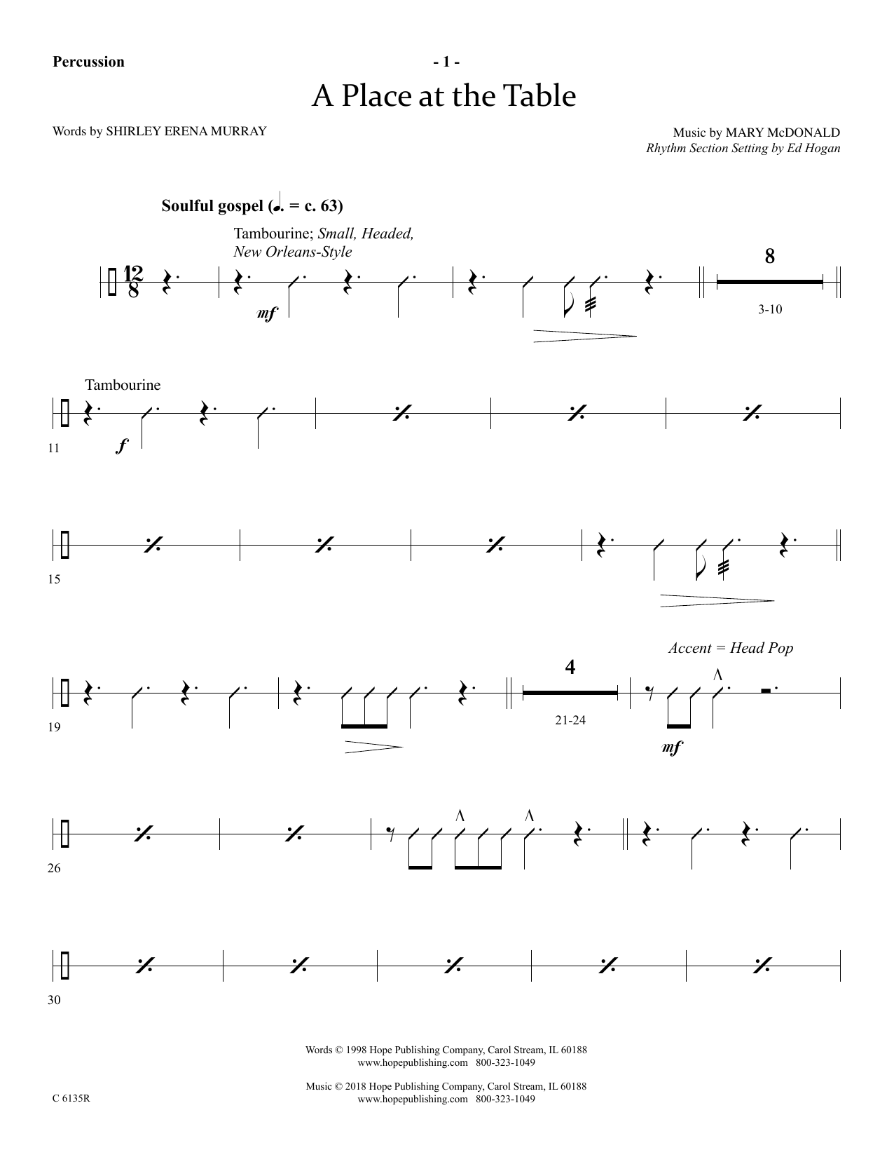 Download Ed Hogan A Place At The Table - Percussion Sheet Music and learn how to play Choir Instrumental Pak PDF digital score in minutes