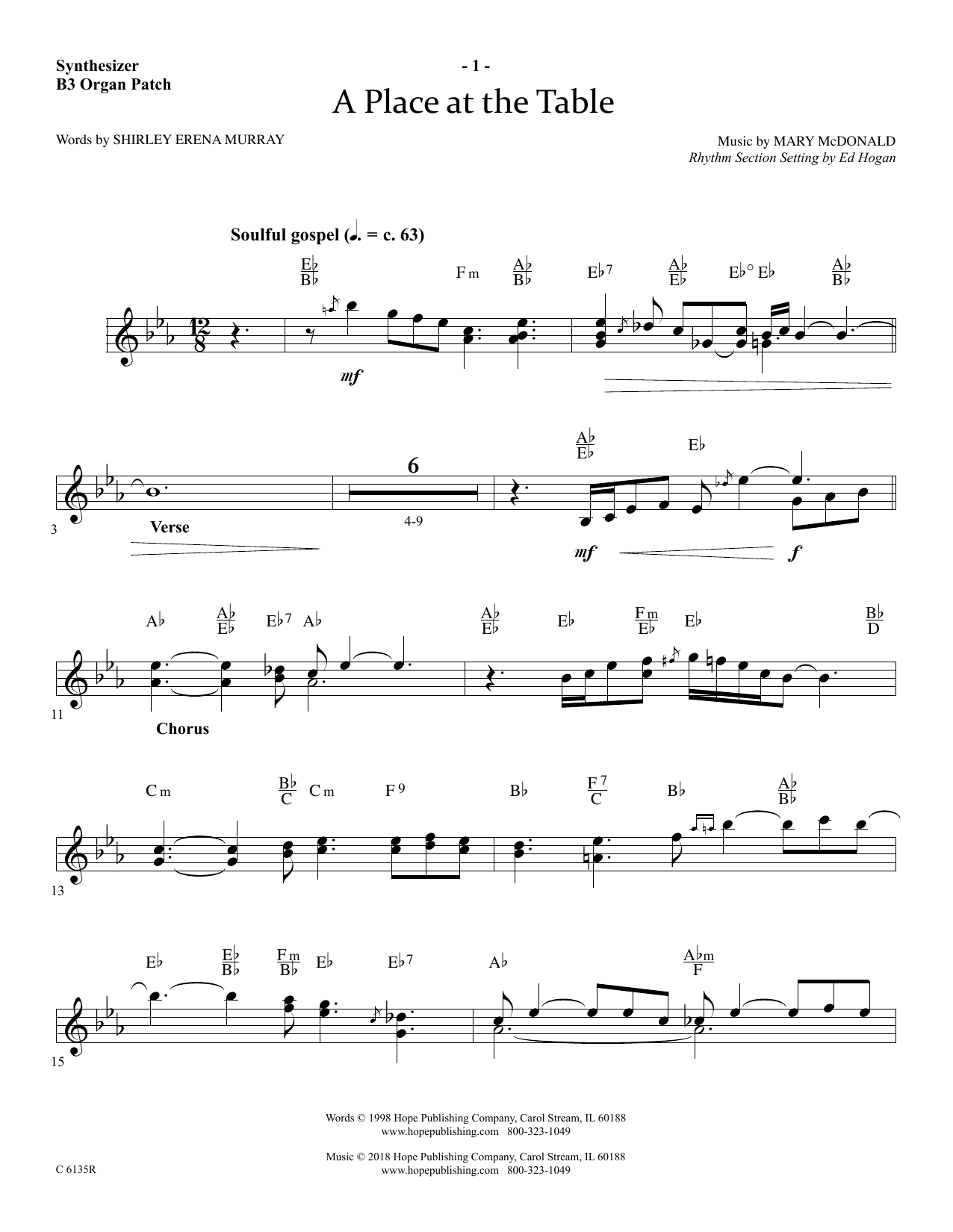 Download Ed Hogan A Place At The Table - Synthesizer Sheet Music and learn how to play Choir Instrumental Pak PDF digital score in minutes