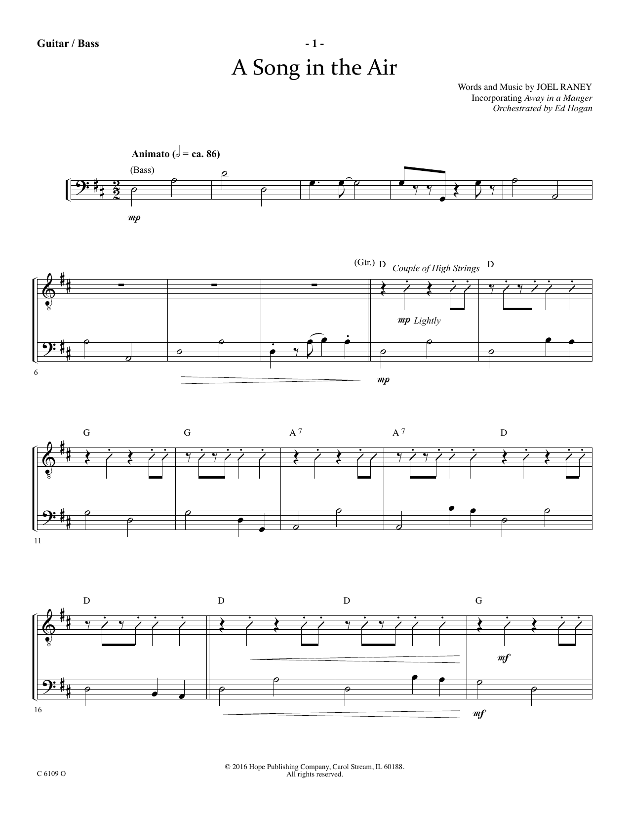 Download Ed Hogan A Song In The Air - Acoustic Guitar/Electric Bass Sheet Music and learn how to play Choir Instrumental Pak PDF digital score in minutes