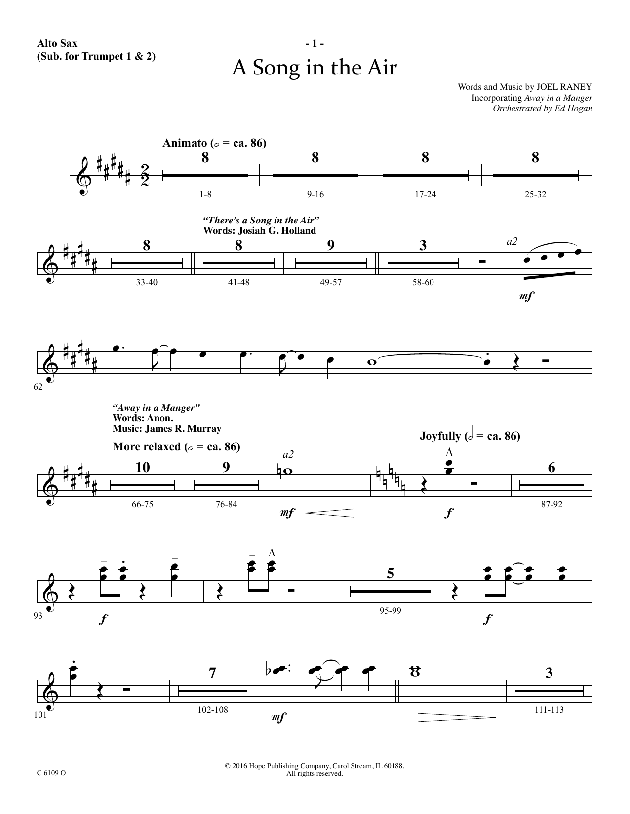 Download Ed Hogan A Song In The Air - Alto Sax (sub. Trumpet 2) Sheet Music and learn how to play Choir Instrumental Pak PDF digital score in minutes