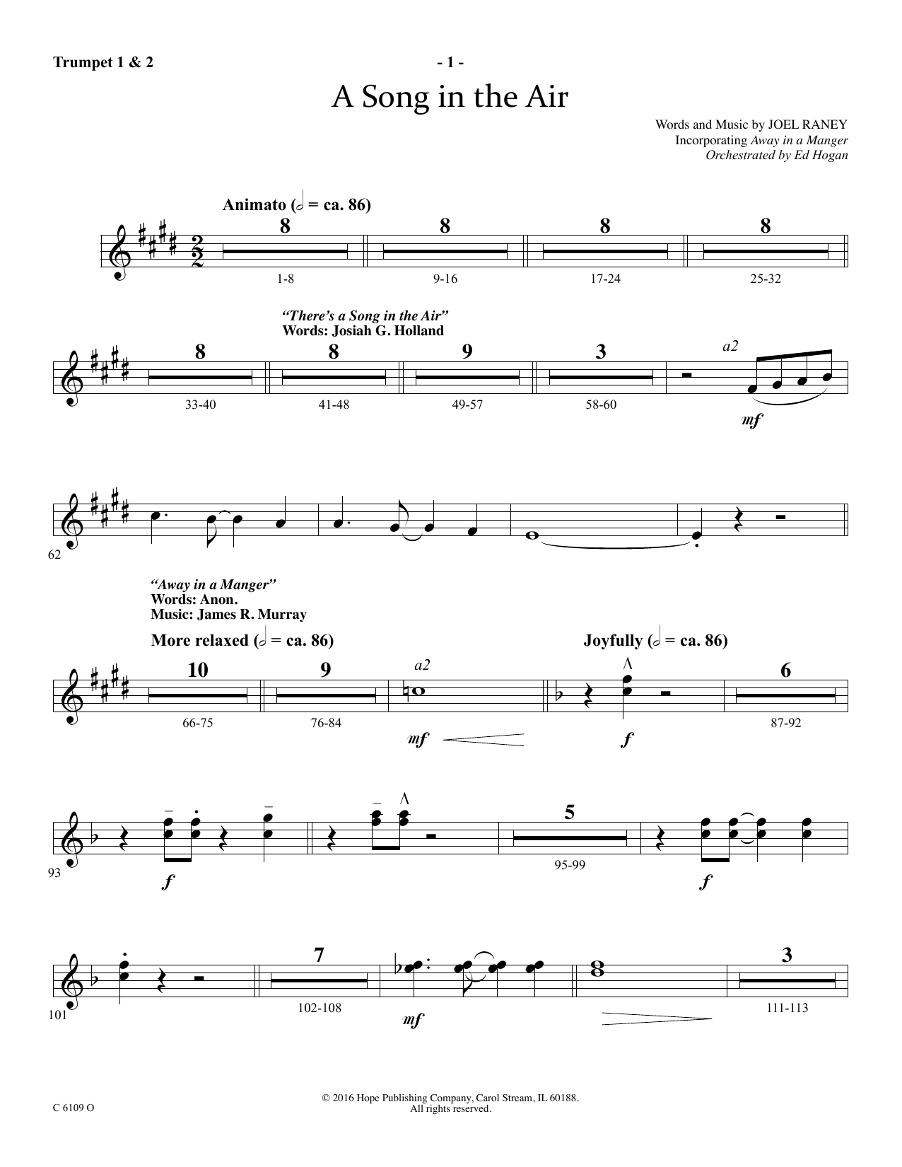 Download Ed Hogan A Song In The Air - Bb Trumpet 1 & 2 Sheet Music and learn how to play Choir Instrumental Pak PDF digital score in minutes