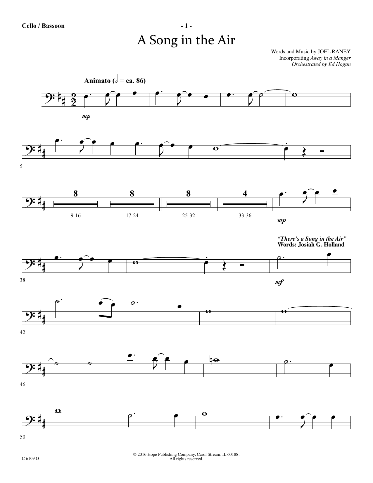 Download Ed Hogan A Song In The Air - Cello/Bassoon Sheet Music and learn how to play Choir Instrumental Pak PDF digital score in minutes