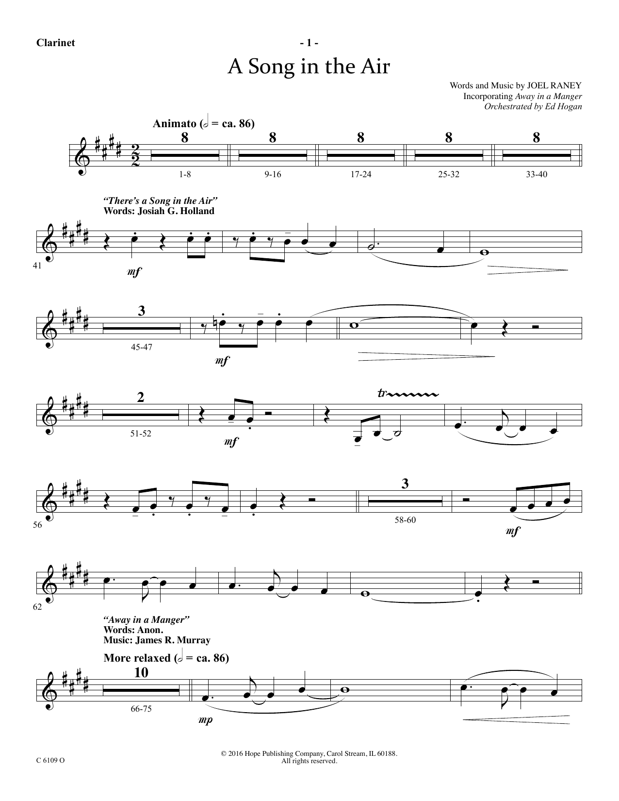 Download Ed Hogan A Song In The Air - Clarinet Sheet Music and learn how to play Choir Instrumental Pak PDF digital score in minutes