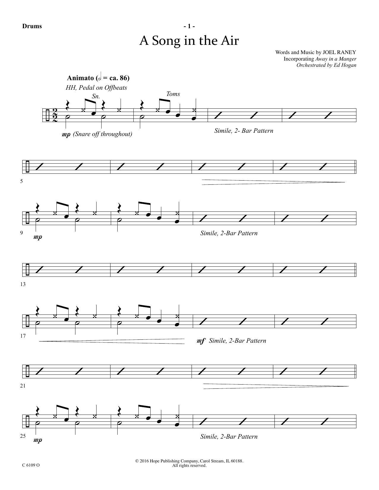 Download Ed Hogan A Song In The Air - Drums Sheet Music and learn how to play Choir Instrumental Pak PDF digital score in minutes