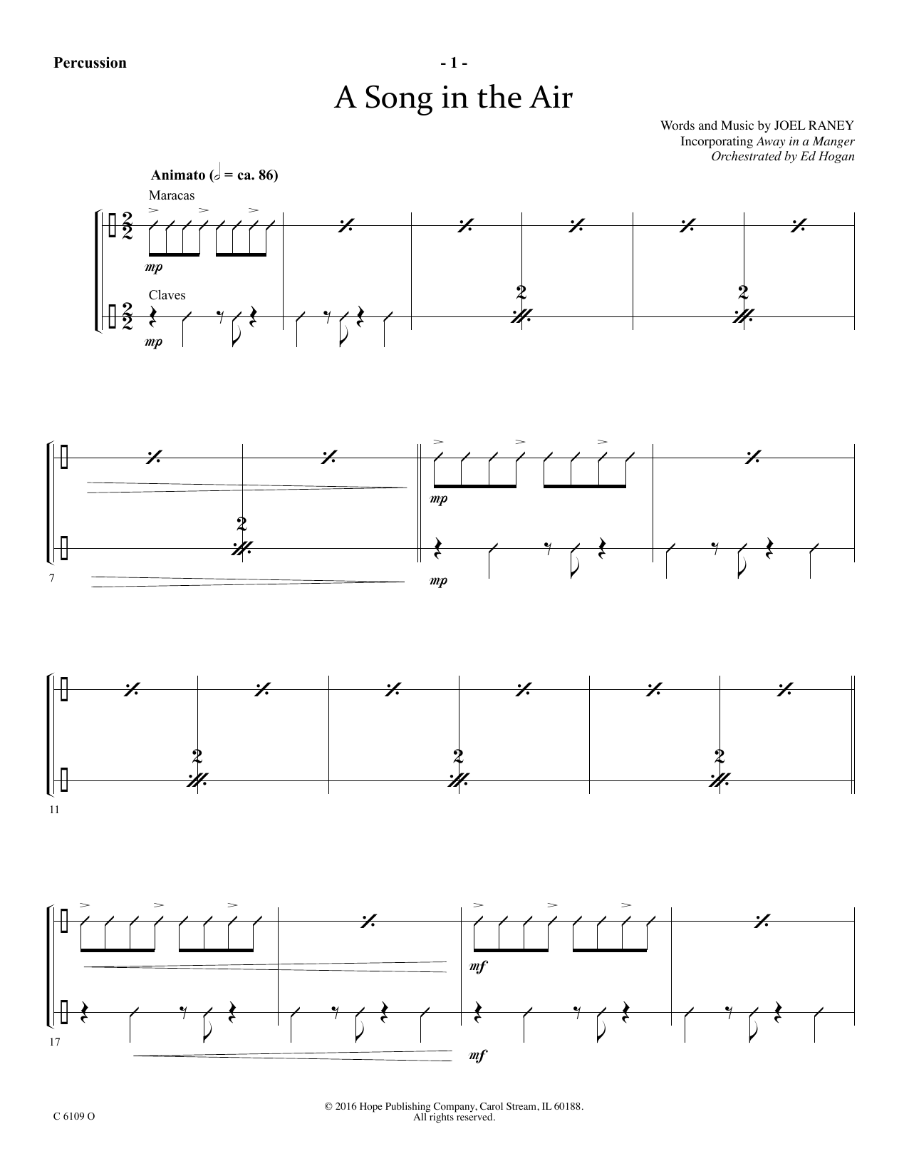 Download Ed Hogan A Song In The Air - Percussion Sheet Music and learn how to play Choir Instrumental Pak PDF digital score in minutes
