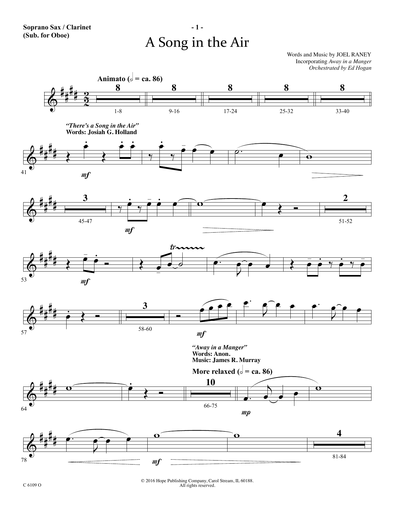 Download Ed Hogan A Song In The Air - Soprano Sax/Clarinet(sub oboe) Sheet Music and learn how to play Choir Instrumental Pak PDF digital score in minutes