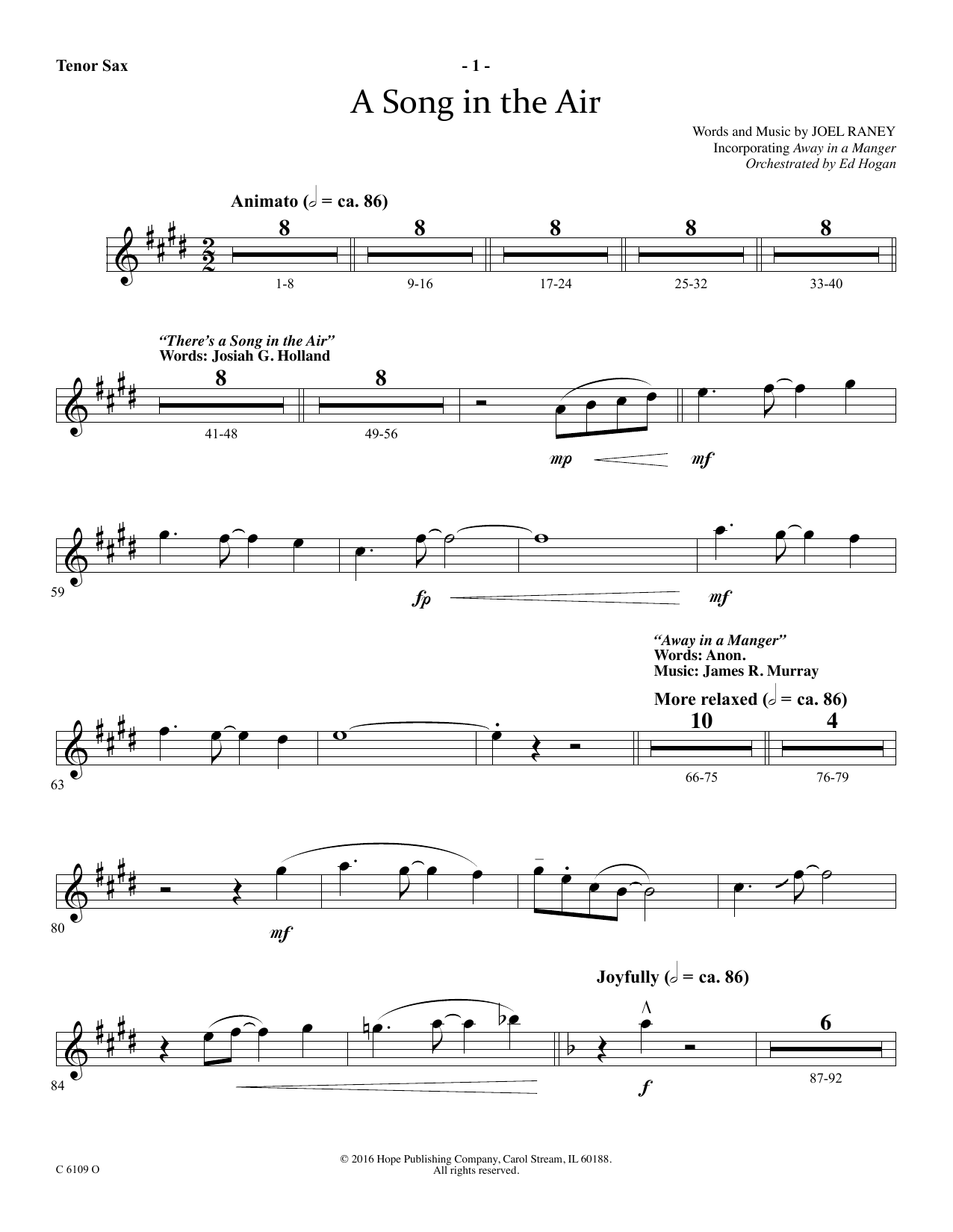 Download Ed Hogan A Song In The Air - Tenor Sax Sheet Music and learn how to play Choir Instrumental Pak PDF digital score in minutes