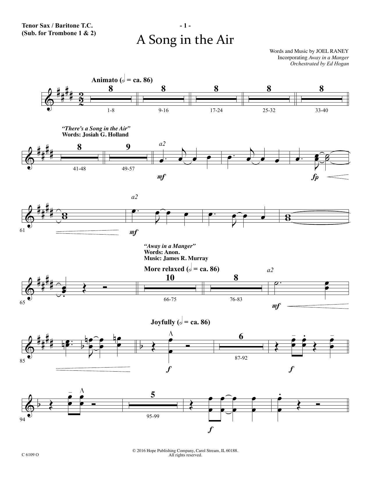 Download Ed Hogan A Song In The Air - Tenor Sax/Baritone TC Sheet Music and learn how to play Choir Instrumental Pak PDF digital score in minutes