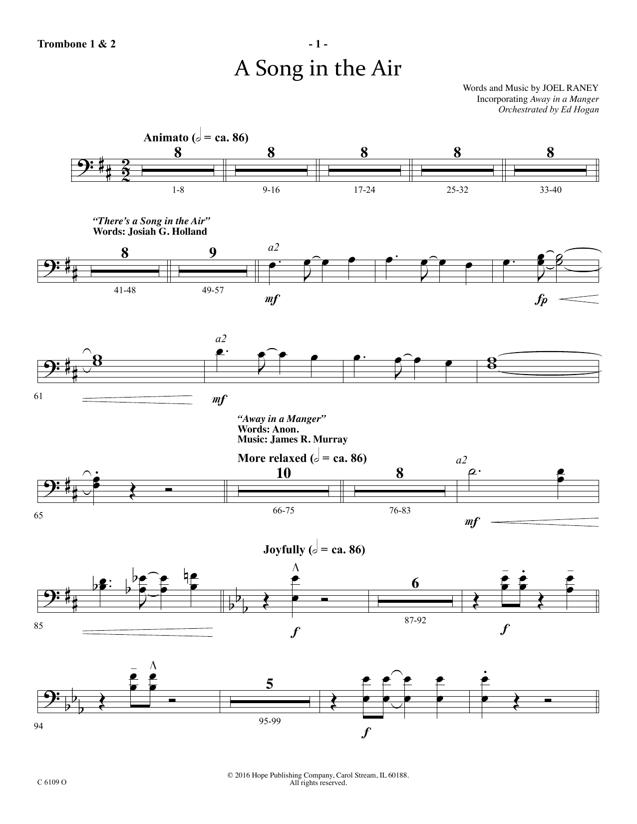 Download Ed Hogan A Song In The Air - Trombone 1 & 2 Sheet Music and learn how to play Choir Instrumental Pak PDF digital score in minutes