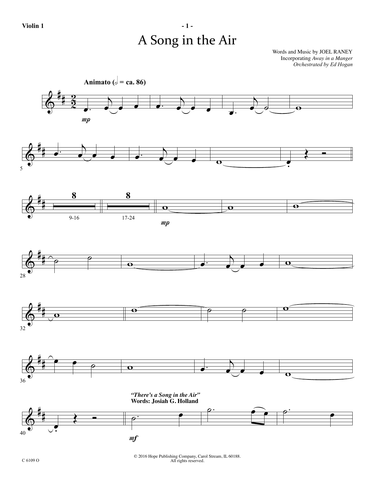 Download Ed Hogan A Song In The Air - Violin 1 Sheet Music and learn how to play Choir Instrumental Pak PDF digital score in minutes