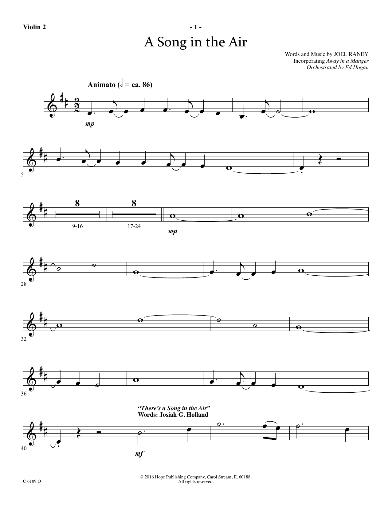 Download Ed Hogan A Song In The Air - Violin 2 Sheet Music and learn how to play Choir Instrumental Pak PDF digital score in minutes