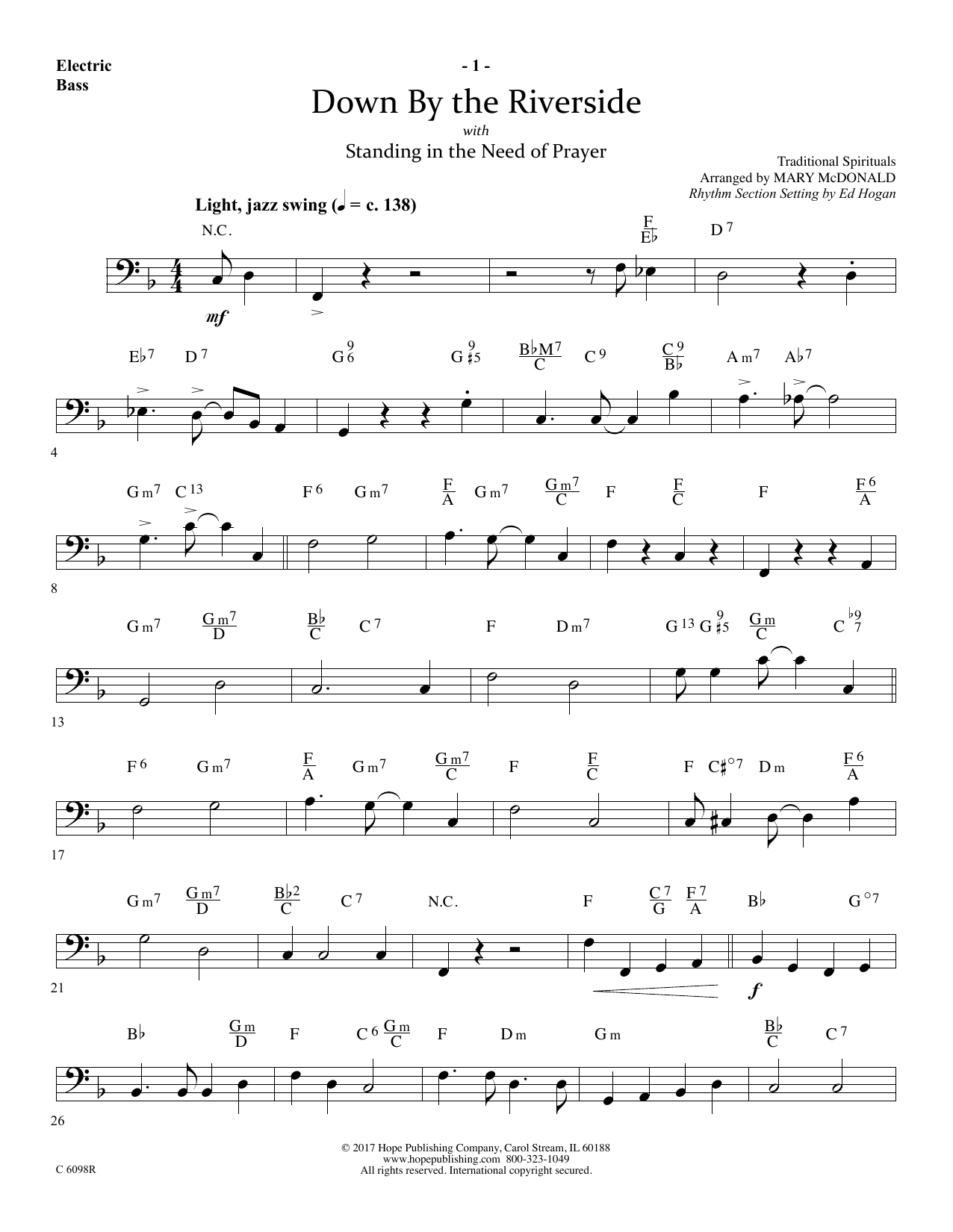 Download Ed Hogan Down by the Riverside - Bass Sheet Music and learn how to play Choir Instrumental Pak PDF digital score in minutes