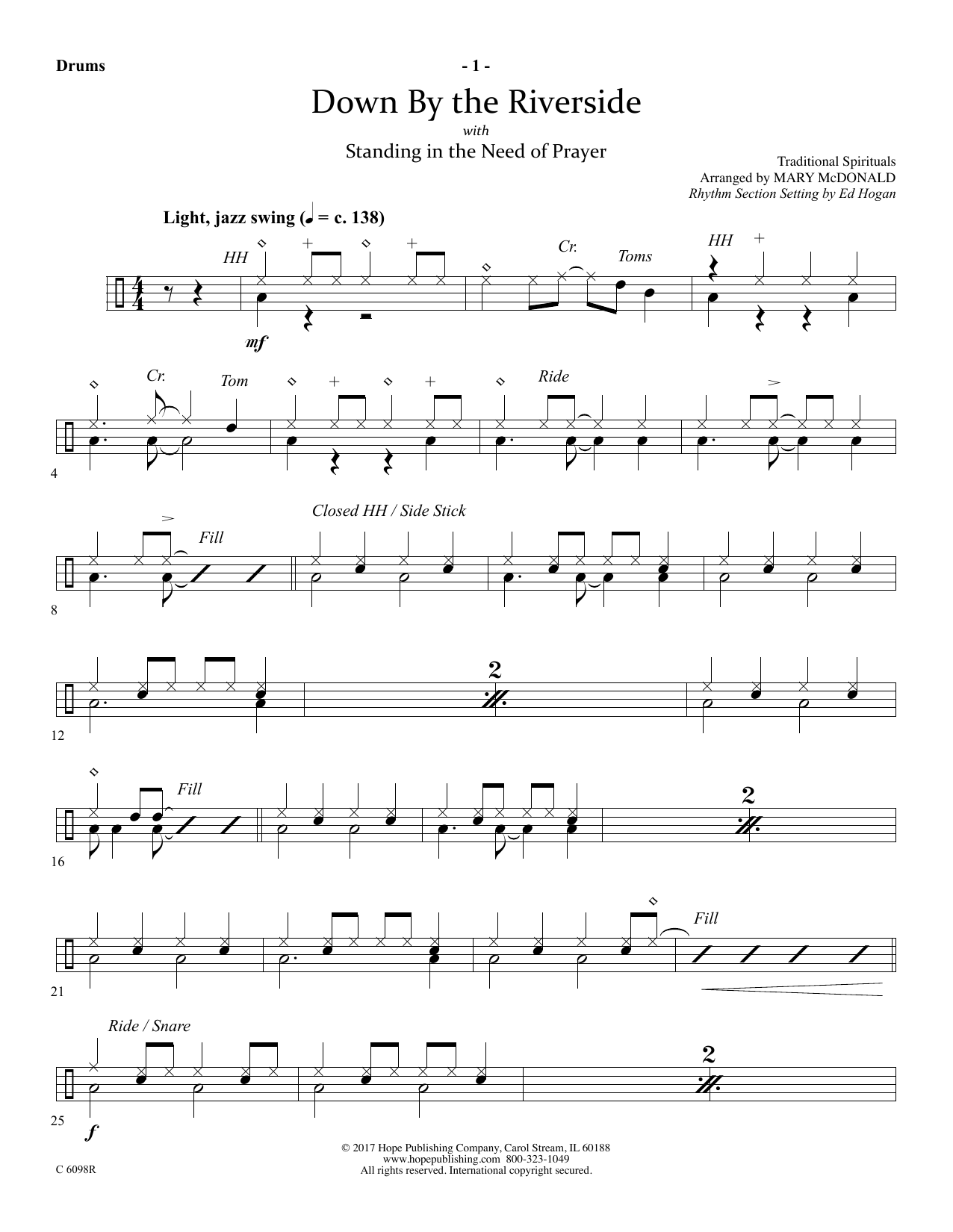 Download Ed Hogan Down by the Riverside - Drums Sheet Music and learn how to play Choir Instrumental Pak PDF digital score in minutes