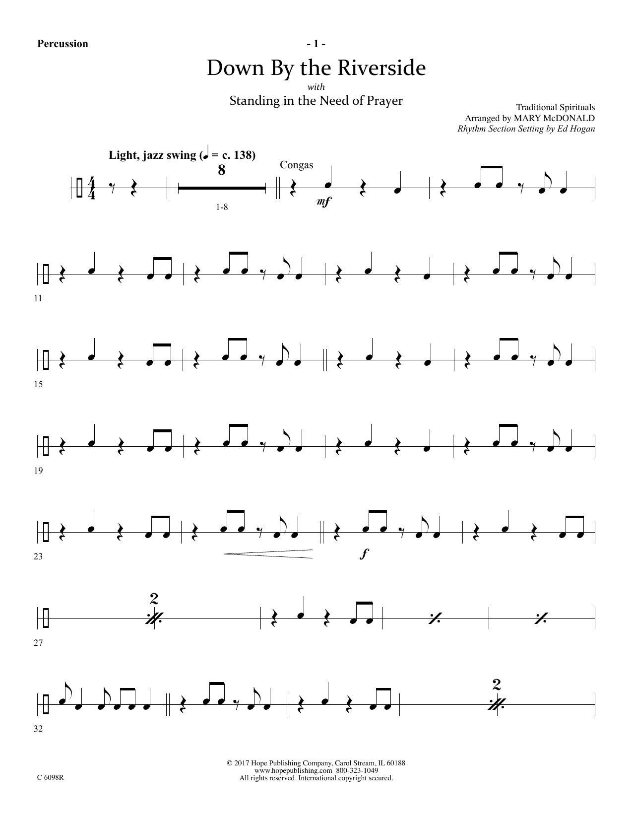 Download Ed Hogan Down by the Riverside - Percussion Sheet Music and learn how to play Choir Instrumental Pak PDF digital score in minutes