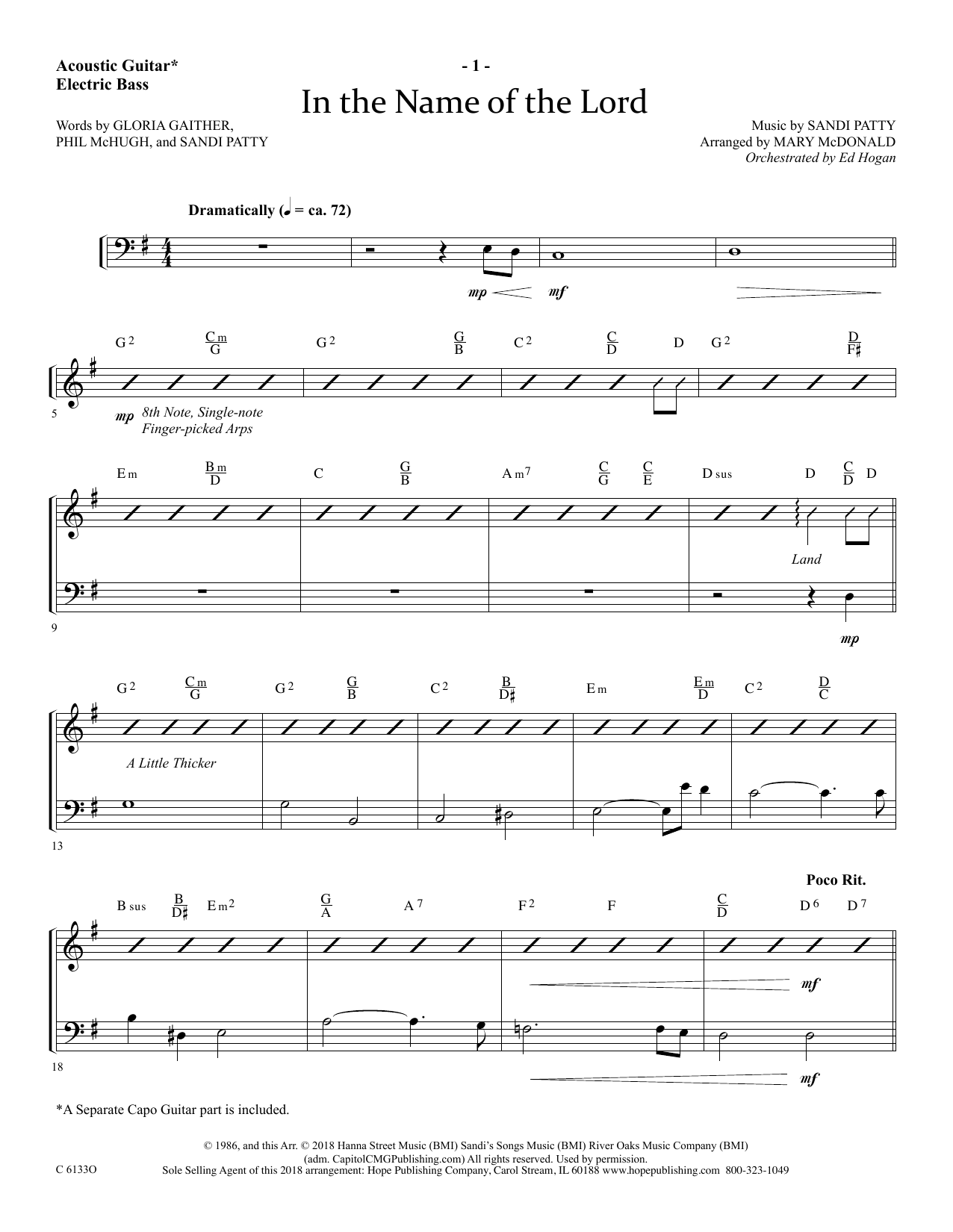 Download Ed Hogan In The Name Of The Lord - Acoustic Guitar/Electric Bass Sheet Music and learn how to play Choir Instrumental Pak PDF digital score in minutes