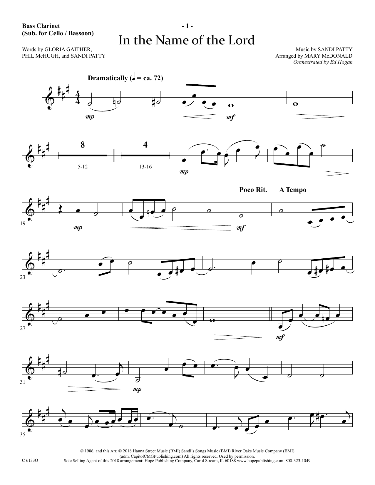 Download Ed Hogan In The Name Of The Lord - Bass Clarinet (sub. Cello/Bsn) Sheet Music and learn how to play Choir Instrumental Pak PDF digital score in minutes