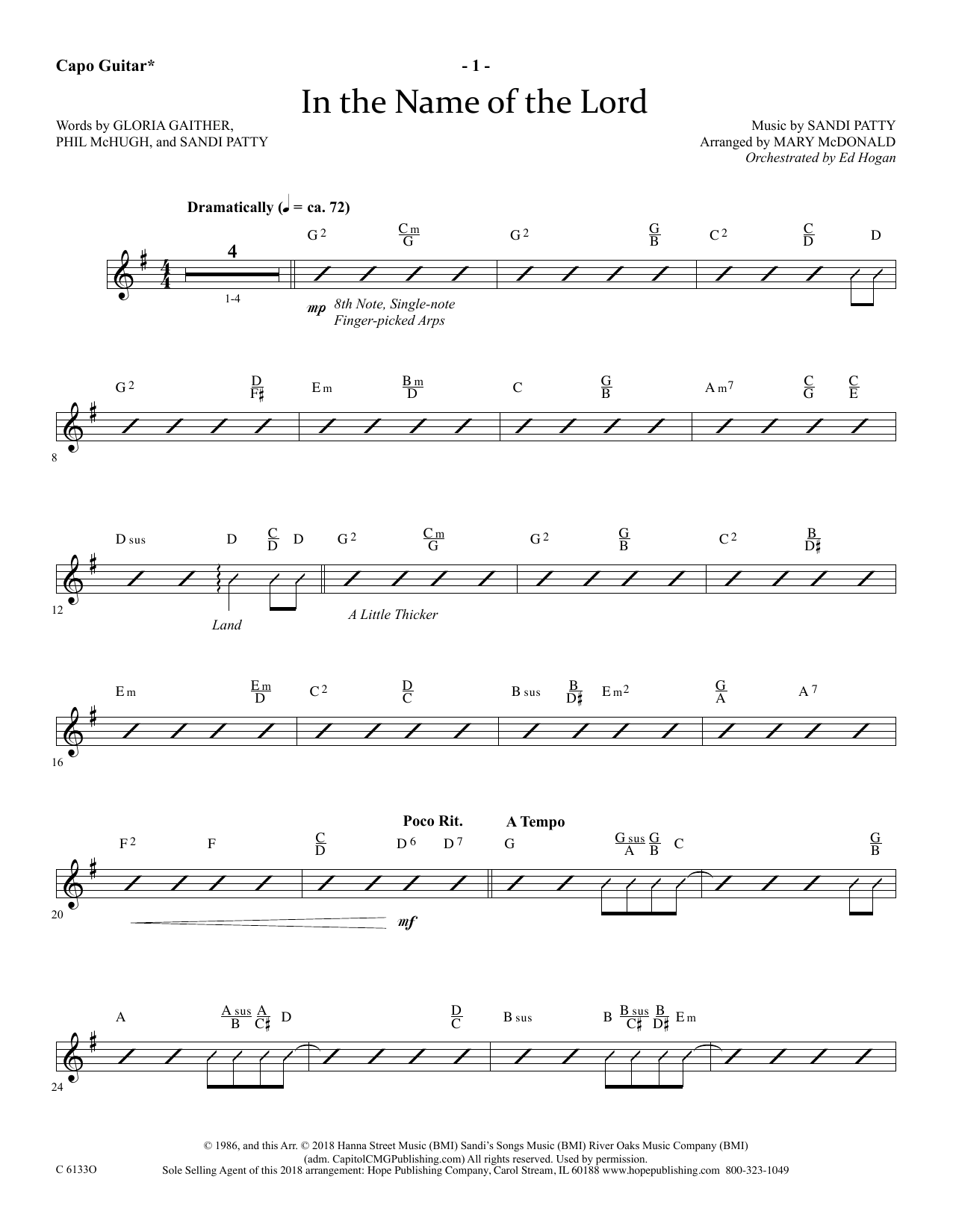 Download Ed Hogan In The Name Of The Lord - Capo Guitar Sheet Music and learn how to play Choir Instrumental Pak PDF digital score in minutes