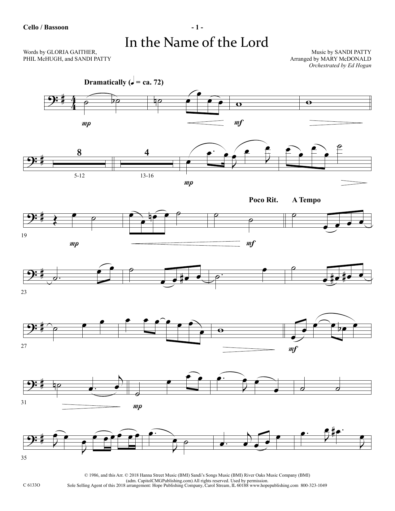 Download Ed Hogan In The Name Of The Lord - Cello/Bassoon Sheet Music and learn how to play Choir Instrumental Pak PDF digital score in minutes