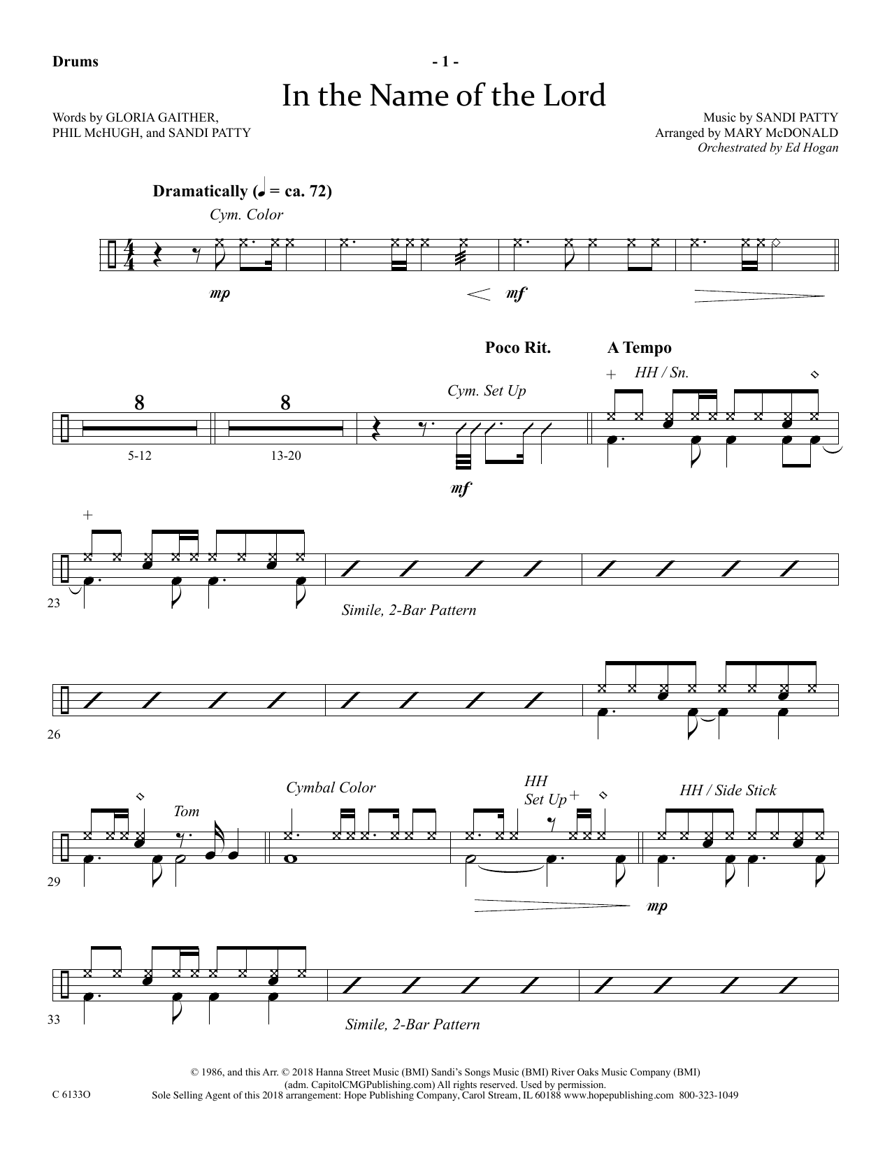 Download Ed Hogan In The Name Of The Lord - Drums Sheet Music and learn how to play Choir Instrumental Pak PDF digital score in minutes