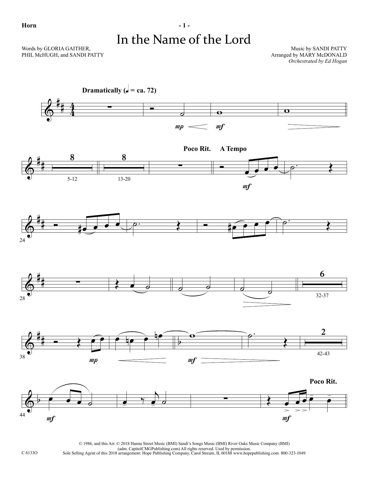 Download Ed Hogan In The Name Of The Lord - Flugelhorn Solo Sheet Music and learn how to play Choir Instrumental Pak PDF digital score in minutes